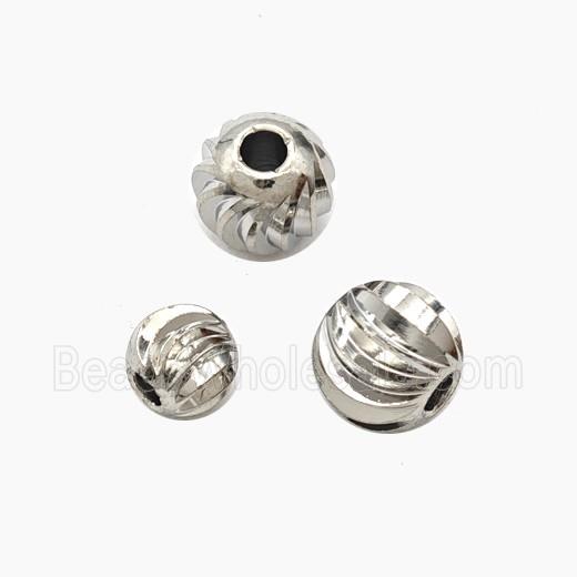 Copper Round Beads Ribbed Platinum Plated