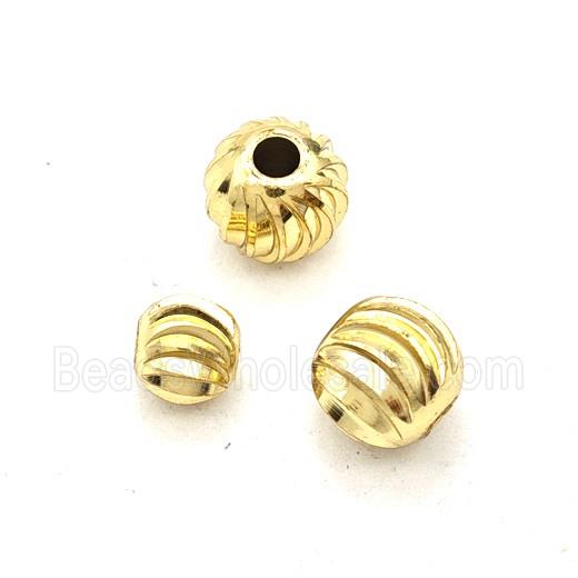 Copper Round Beads Ribbed Gold Plated
