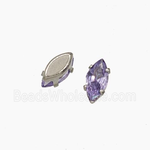 Purple Cubic Zirconia Eye Beads Prong-Set No-Hole