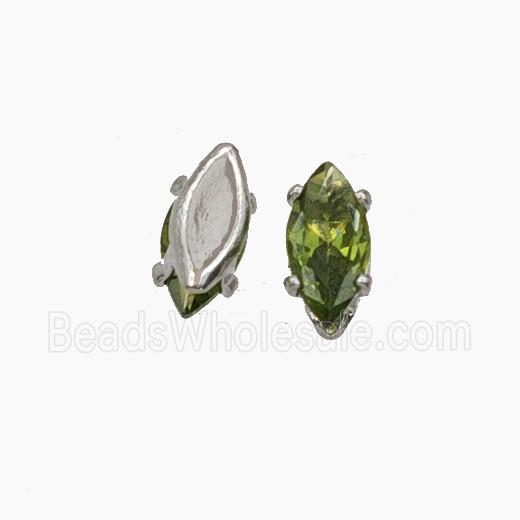 Olive Cubic Zirconia Eye Beads Prong-Set No-Hole