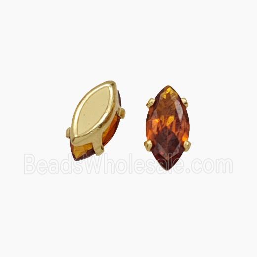 Orange Cubic Zirconia Eye Beads Prong-Set No-Hole