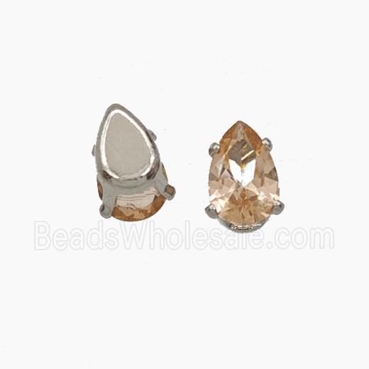 Champagne Cubic Zirconia Teardrop Beads Prong-Set No-Hole