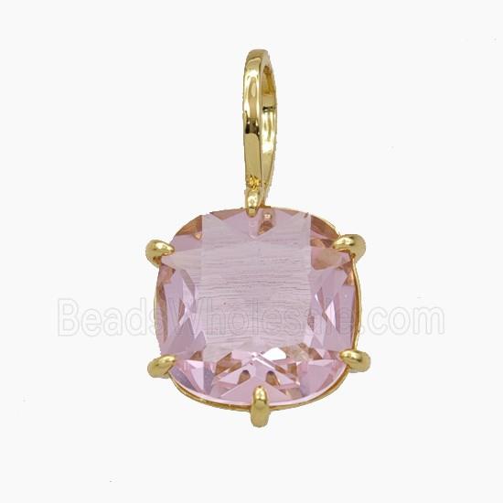 Pink Crystal Glass Square Pendant