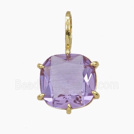 Purple Crystal Glass Square Pendant