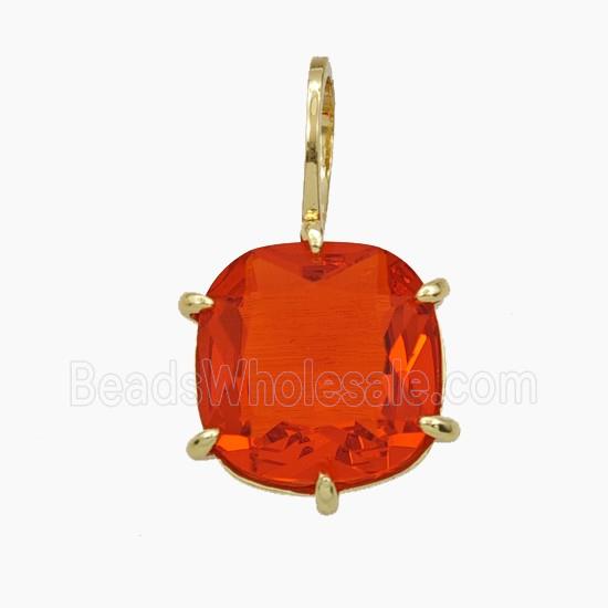 Red Crystal Glass Square Pendant