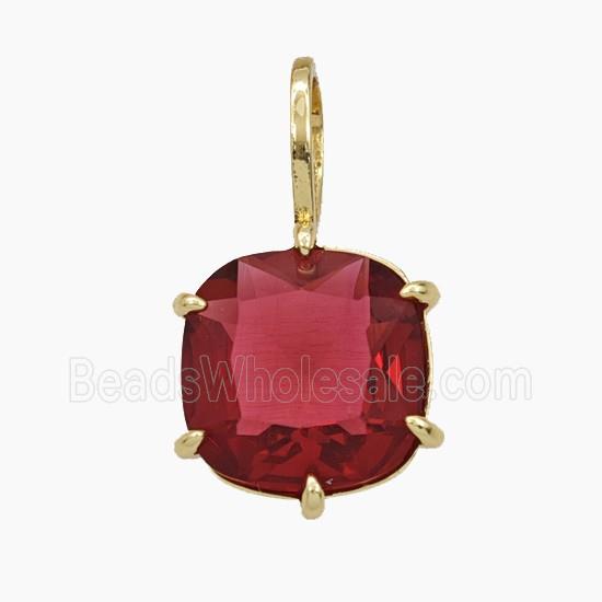 Fuchsia Crystal Glass Square Pendant