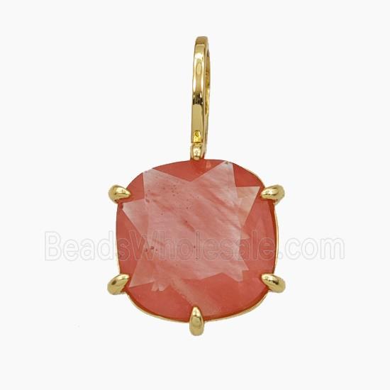 Pink Crystal Glass Square Pendant
