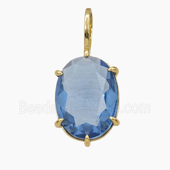 Blue Crystal Glass Oval Pendant