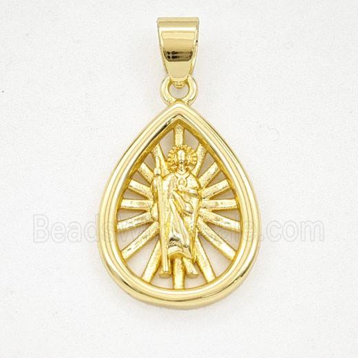 Copper Saint Jude Teardrop Pendant Gold Plated