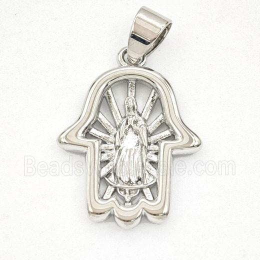 Copper Virgin Mary Hamsahand Pendant Platinum Plated