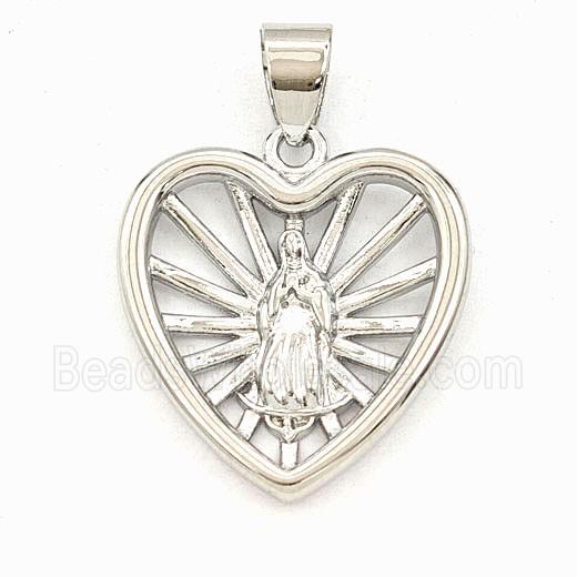 Copper Virgin Mary Heart Pendant Platinum Plated