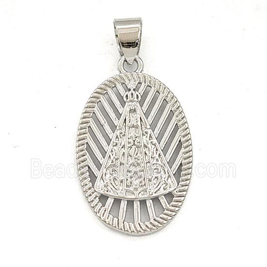 Copper Nossa Senhora Aparecida Oval Pendant Platinum Plated