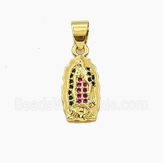 Copper Virgin Mary Pendant Pave Zirconia Gold Plated