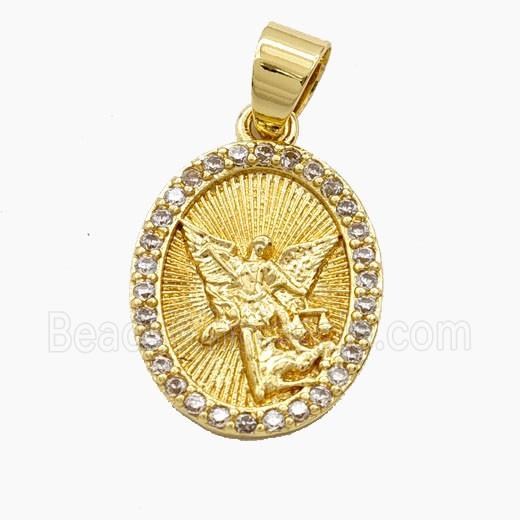 Copper Saint Michael Pendant Pave Zirconia Gold Plated
