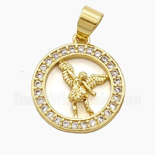 Copper Saint Michael Pendant Pave Zirconia Gold Plated