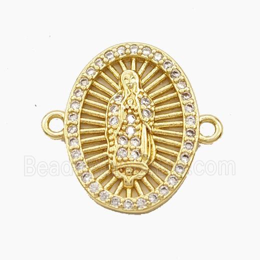 Copper Virgin Mary Connector Pave Zirconia Oval Gold Plated