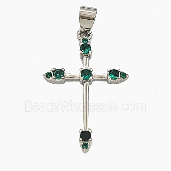 Copper Cross Pendnat Pave Zirconia Platinum Plated