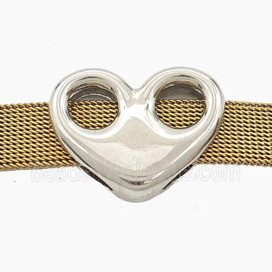 Copper Heart Beads FlatHole Platinum Plated