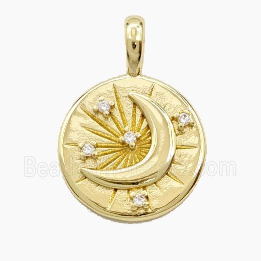 Copper Sun Moon Pendant Pave Zirconia Gold Plated