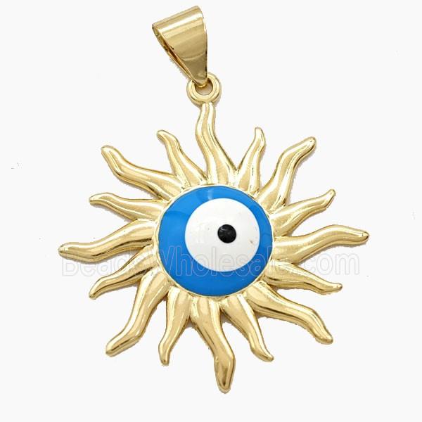 Copper Sun Pendant Evil Eye Enamel Gold Plated
