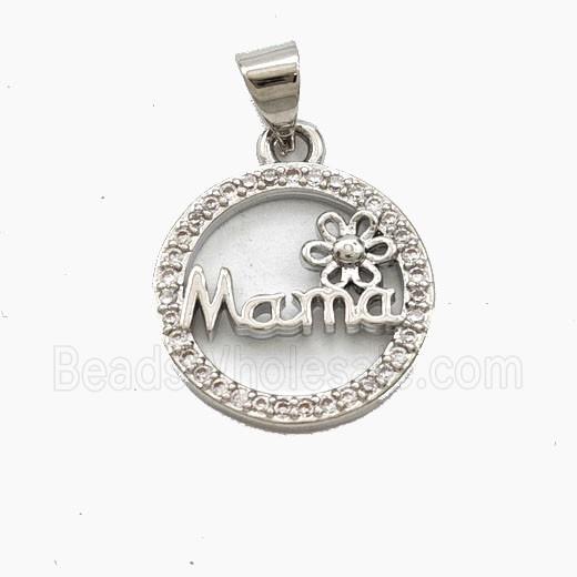 Copper Mama Pendant Pave Zirconia Flower Circle Platinum Plated