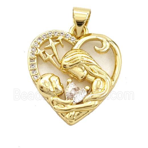 Copper Heart Pendant Pave Zirconia MamaBaby Gold Plated