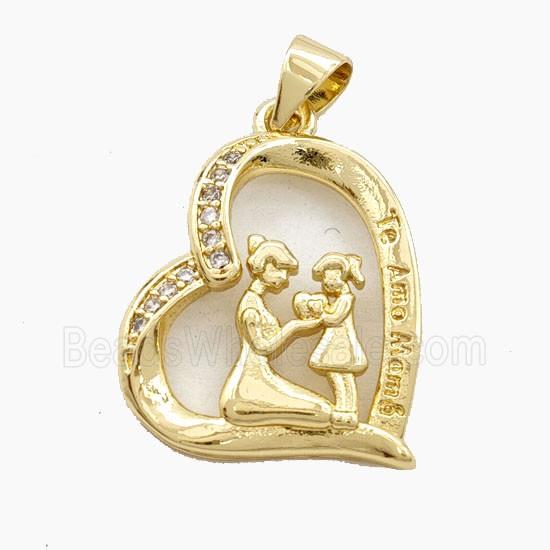 Copper Heart Pendant Pave Zirconia MamaChild Gold Plated