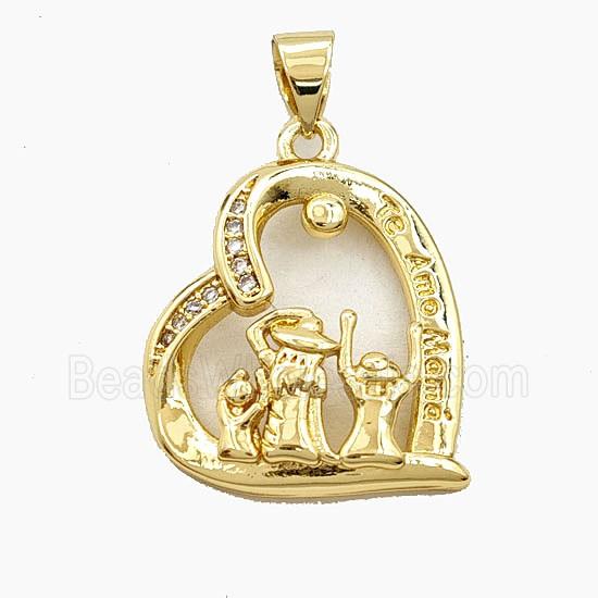 Copper Heart Pendant Pave Zirconia MamaFamily Gold Plated