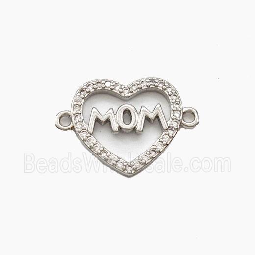 Copper Heart MOM Connector Pave Zirconia Platinum Plated