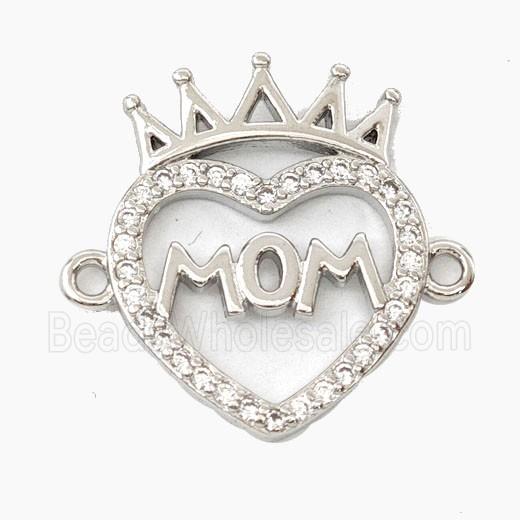 Copper Heart MOM Connector Pave Zirconia Crown Platinum Plated