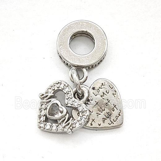 Copper Heart MOM Pendant Pave Zirconia Platinum Plated