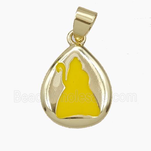 Copper Teardrop Pendant Yellow Enamel Cat Gold Plated