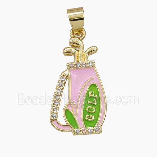 Copper Golf Club Pendant Pave Zirconia Enamel Sports Gold Plated