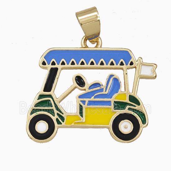 Copper Golf Car Pendant Enamel Sports Gold Plated