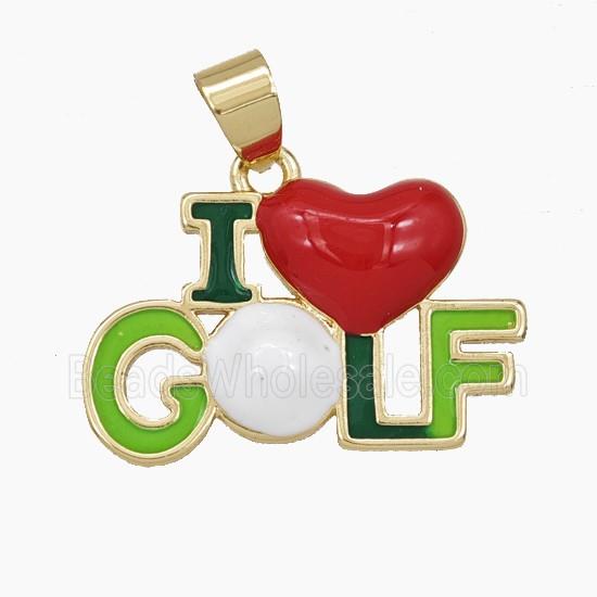Copper Pendant Multicolor Enamel Sports I Love GOLF Gold Plated