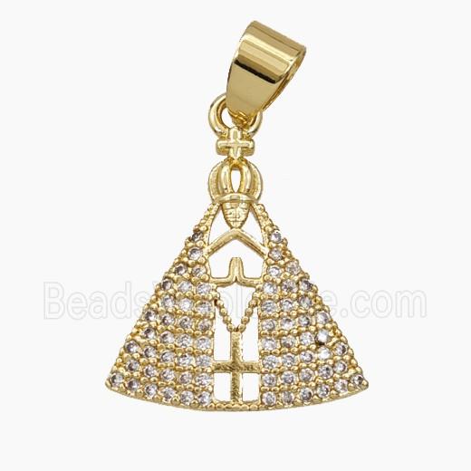 Nossa Senhora Charms Copper Pendant Pave Zirconia Gold Plated