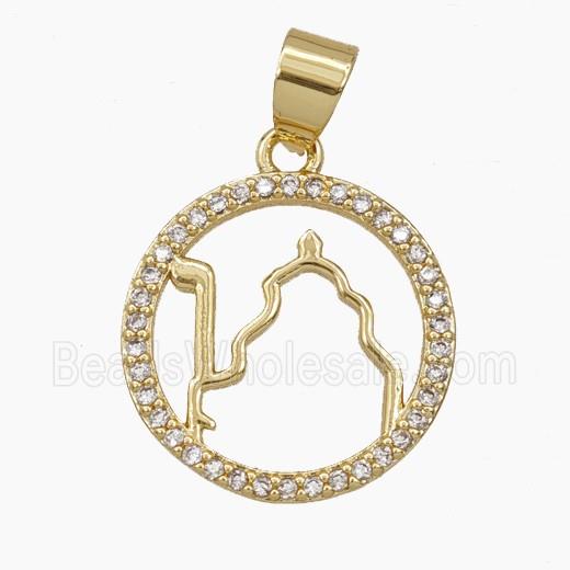 Swami Samarth Charms Copper Circle Pendant Pave Zirconia Gold Plated