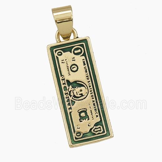 US Dollar Charms Copper Pendnat Green Painted Gold Plated