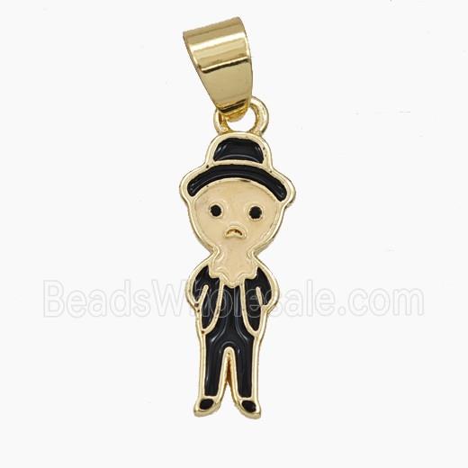 Copper Elder Pendant Black Enamel Gold Plated