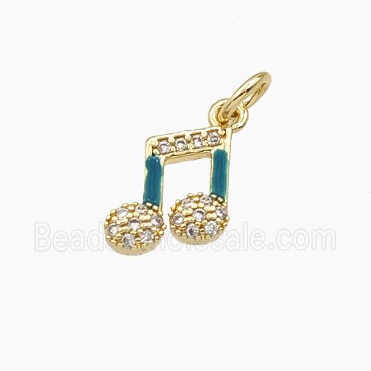 Copper Musical Note Pendant Pave Zirconia Green Enamel Gold Plated