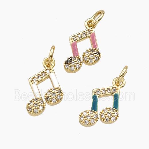 Copper Musical Note Pendant Pave Zirconia Enamel Gold Plated Mixed