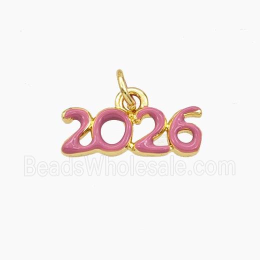 Copper 2026 Pendant Pink Enamel Gold Plated