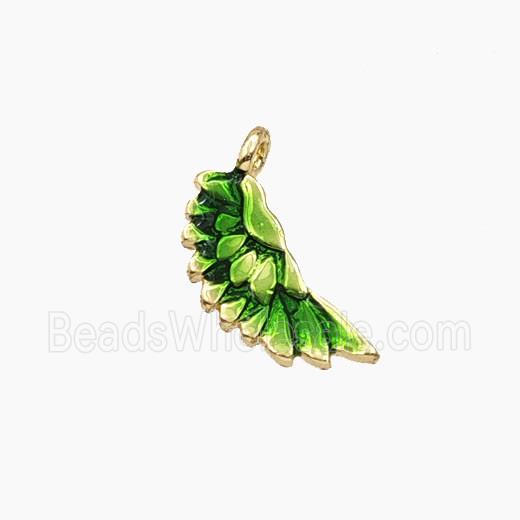 Copper Angel Wings Pendant Green Painted Gold Plated