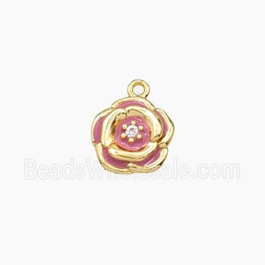 Copper Rose Flower Pendant Pink Enamel Gold Plated