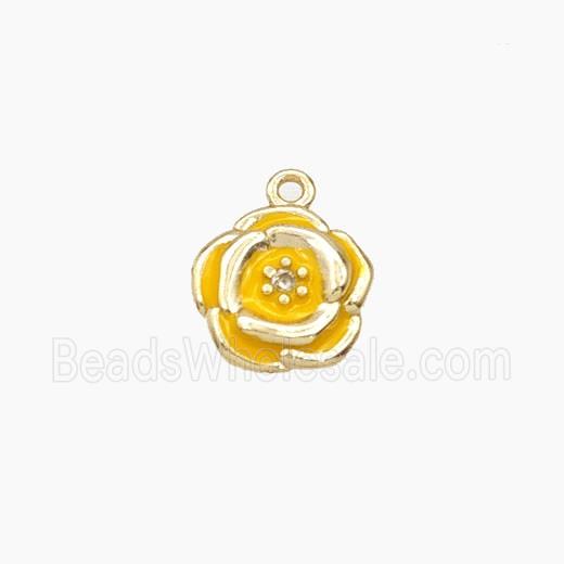 Copper Rose Flower Pendant Yellow Enamel Gold Plated