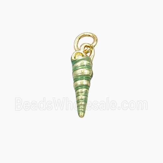 Copper Seashell Pendant Green Painted Gold Plated