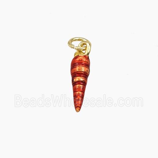 Copper Seashell Pendant Red Painted Gold Plated