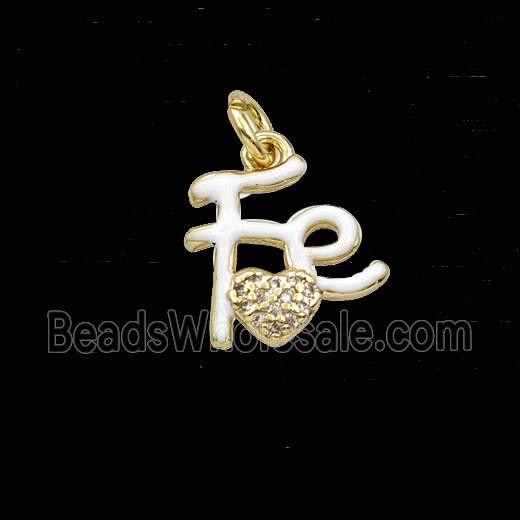 Copper FE Heart Pendant Pave Zirconia White Enamel Gold Plated