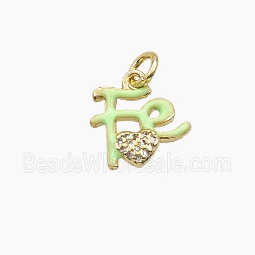 Copper FE Heart Pendant Pave Zirconia Green Enamel Gold Plated