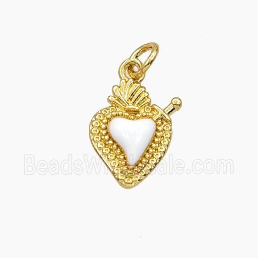 Copper Sacred Heart Pendant White Enamel Gold Plated